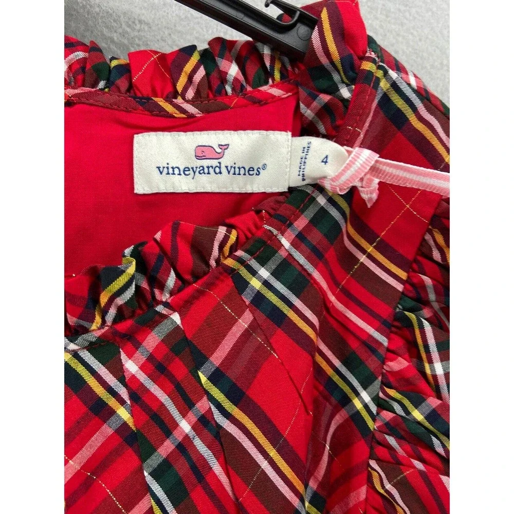 NWT Vineyard Vines Dress Girls Sz 4 Red Tartan Plaid Ruffle Cap Sleeve Midi - Picture 5 of 15